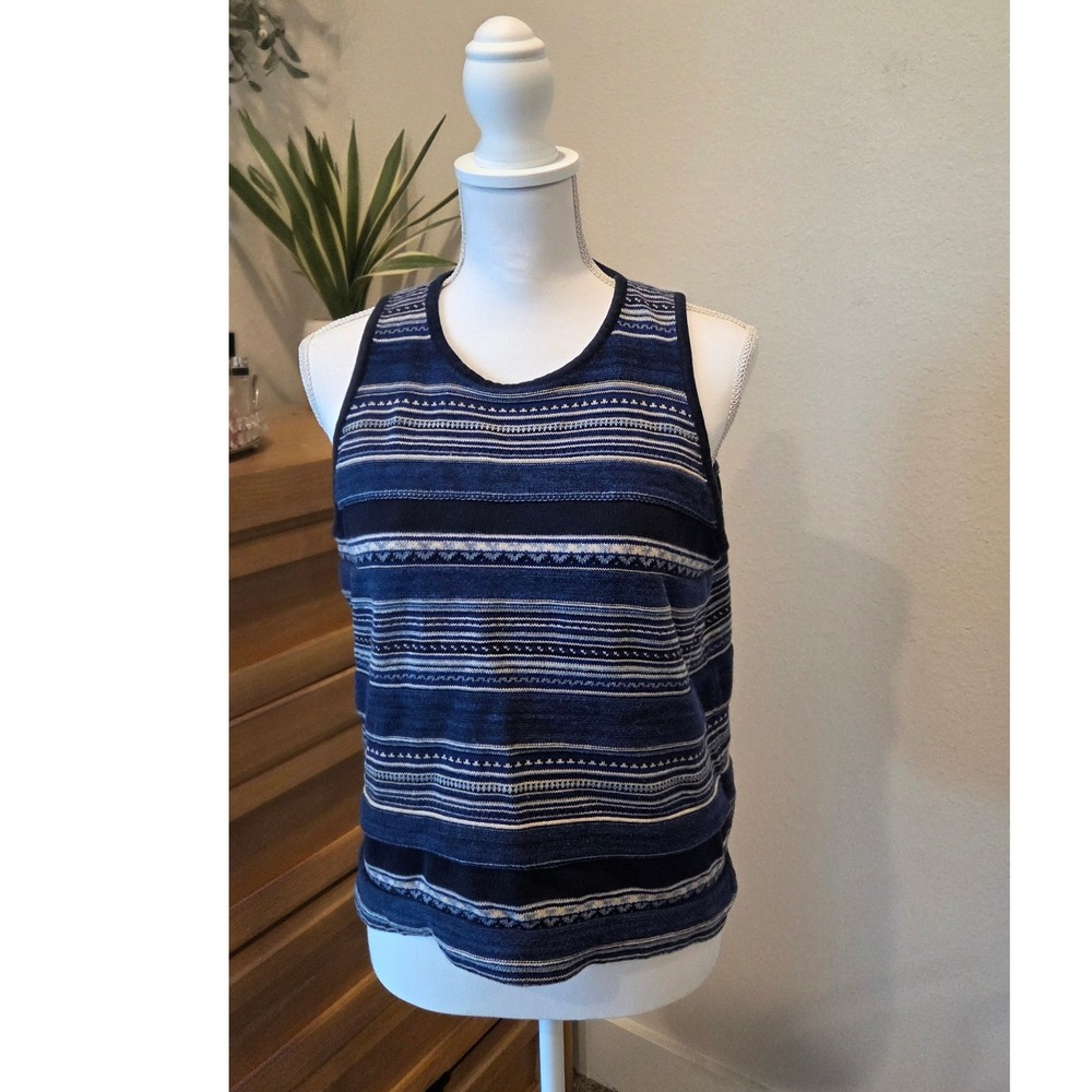 Lauren Ralph Lauren Linen Blend Striped Blue Sleeveless Top Sweater Size XL